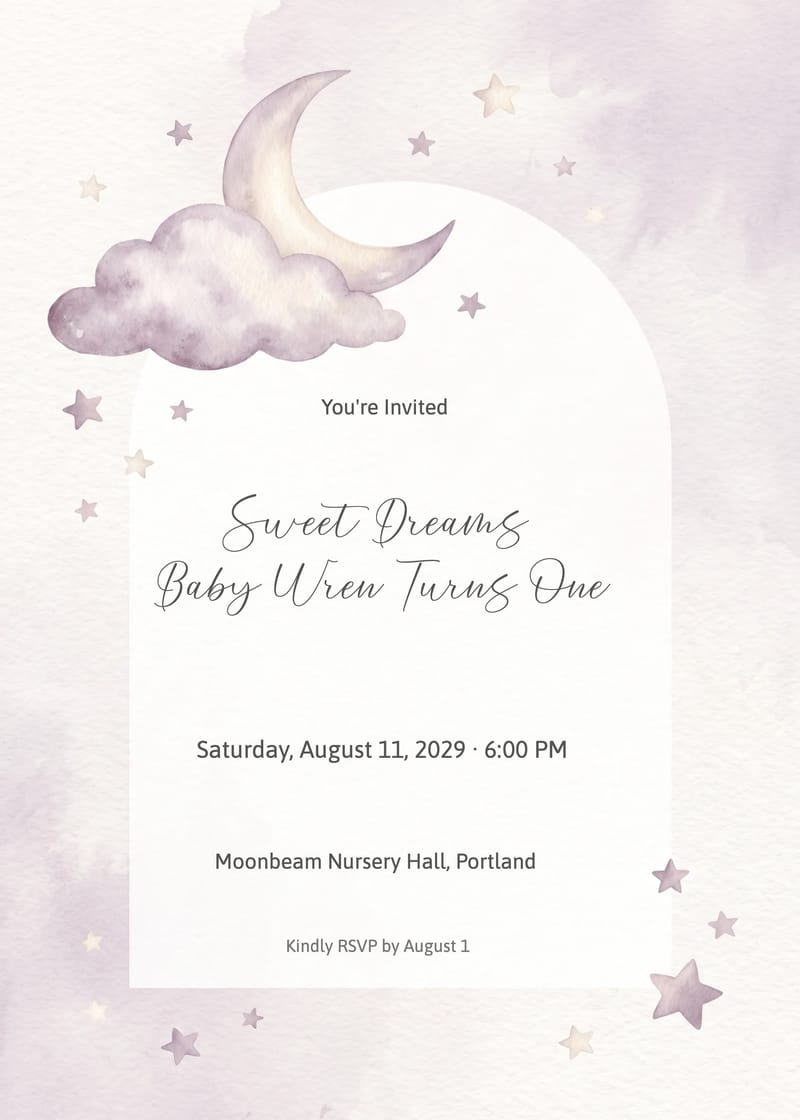 Cloud Moon 1st Birthday Invitation invitation