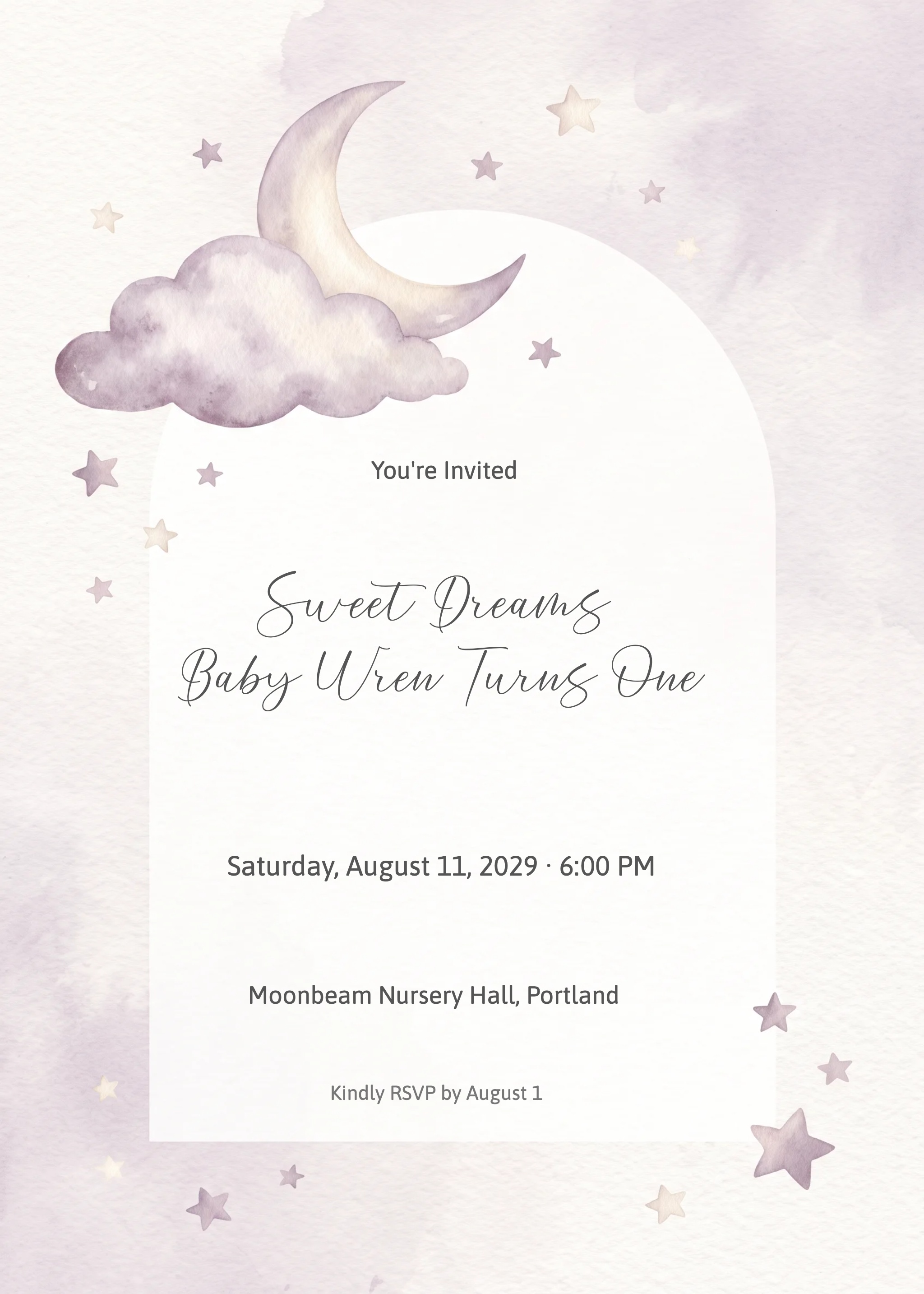 Cloud Moon 1st Birthday Invitation