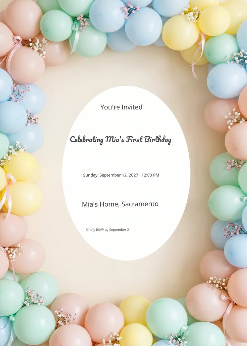Balloon Pastel First Birthday Invitation invitation