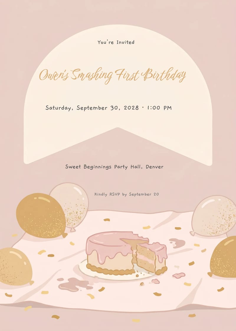 Cake Smash 1st Birthday Invitation invitation
