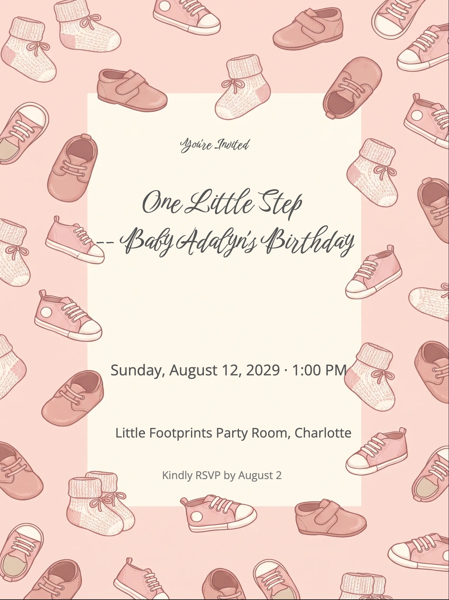Baby Shoes 1st Birthday Invitation 