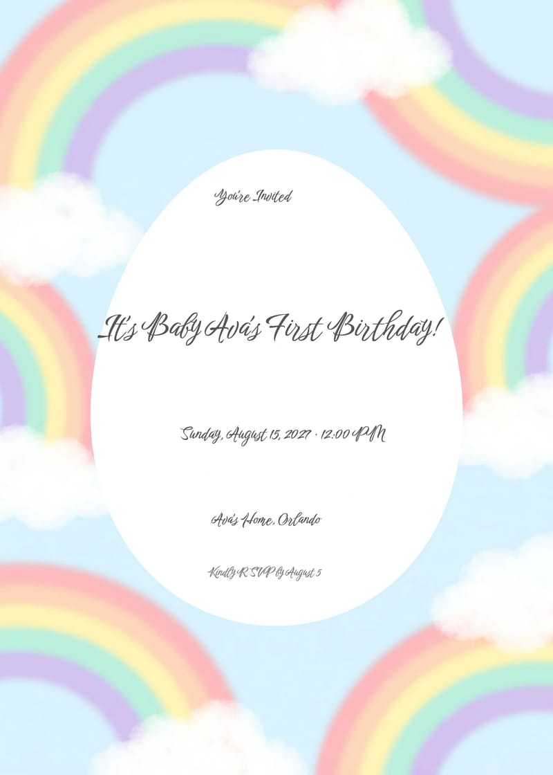 Rainbow Clouds First Birthday Invitation invitation
