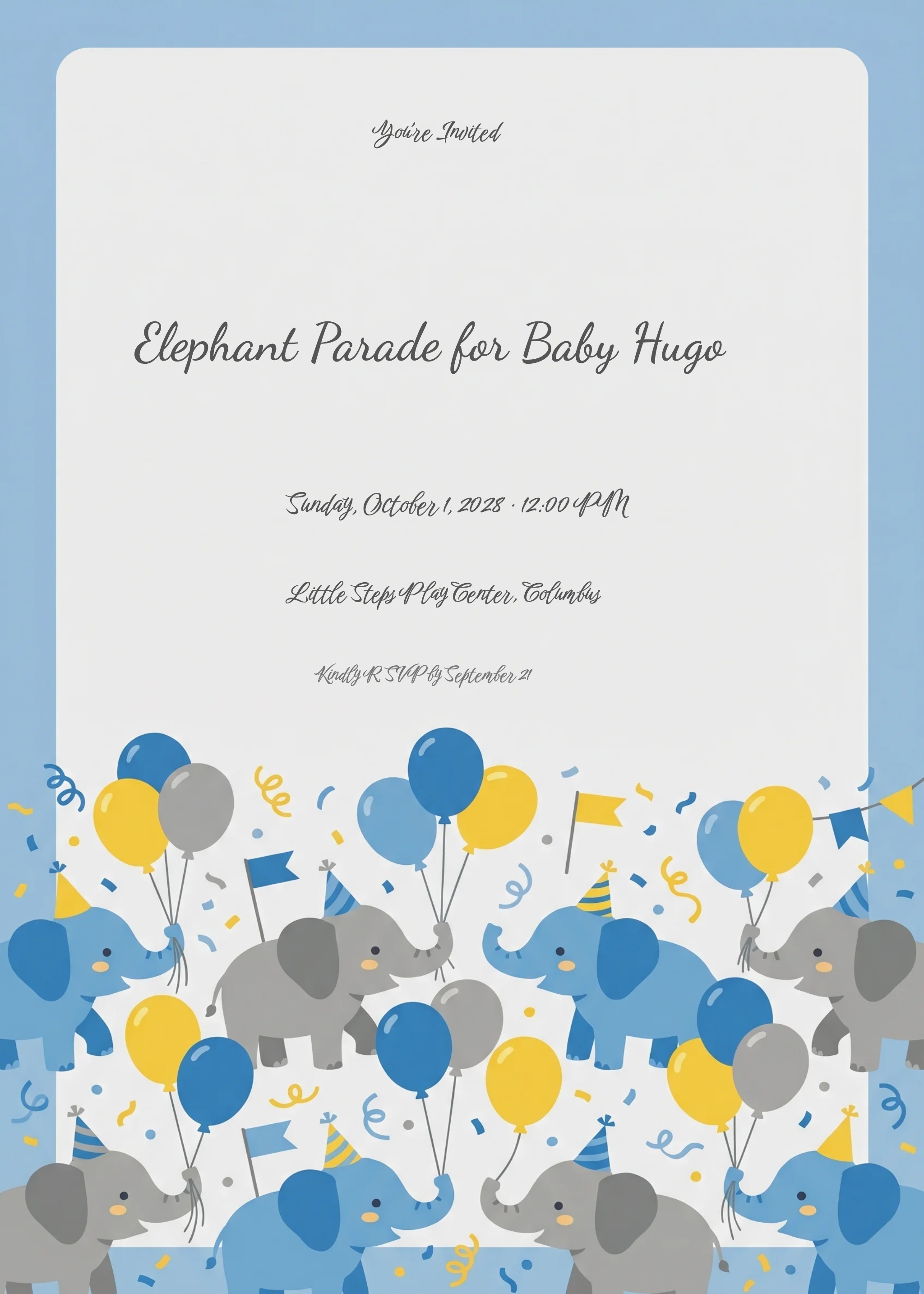 Elephant Parade 1st Birthday Invitation