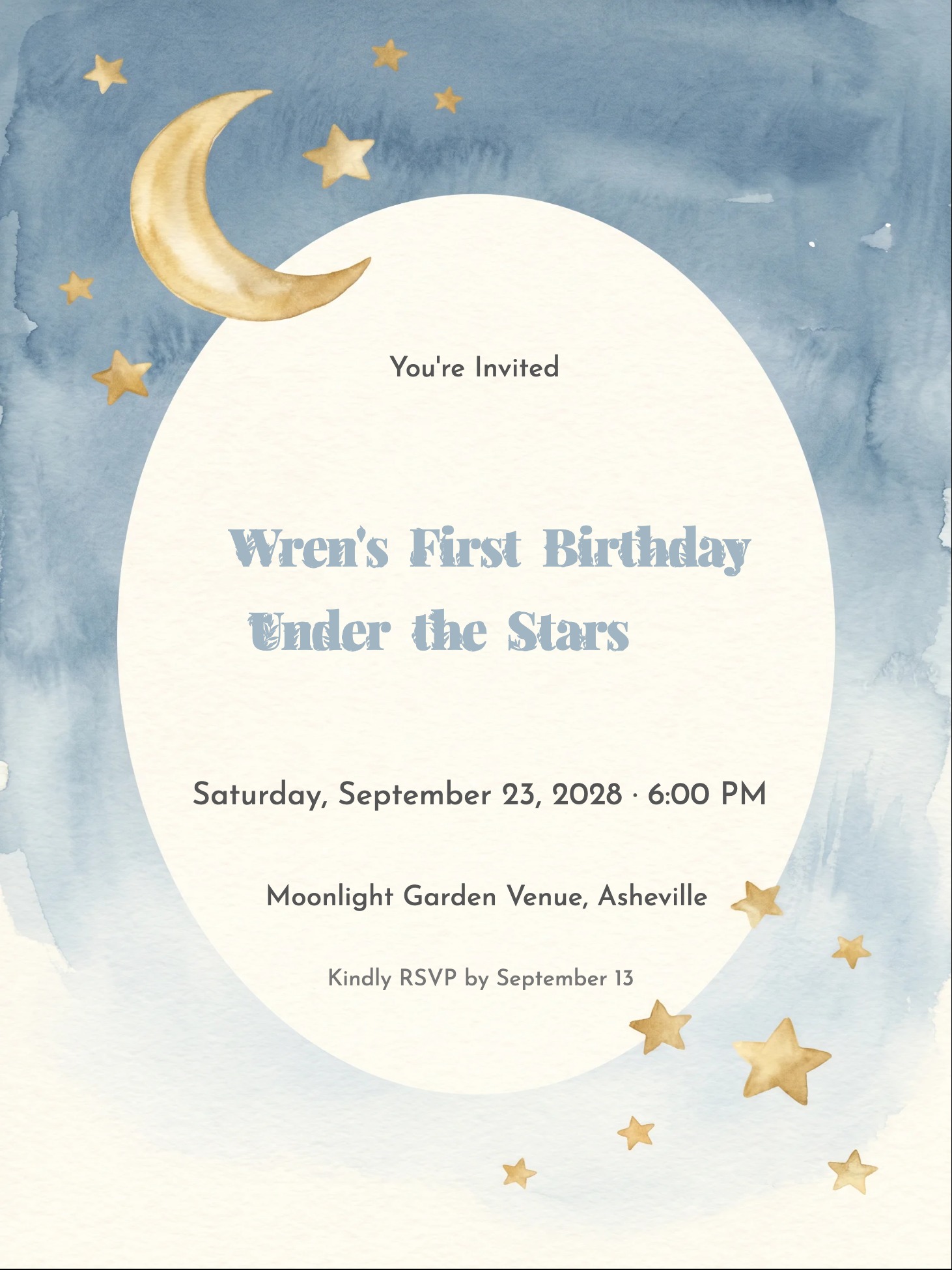 Starry Night 1st Birthday Invitation 