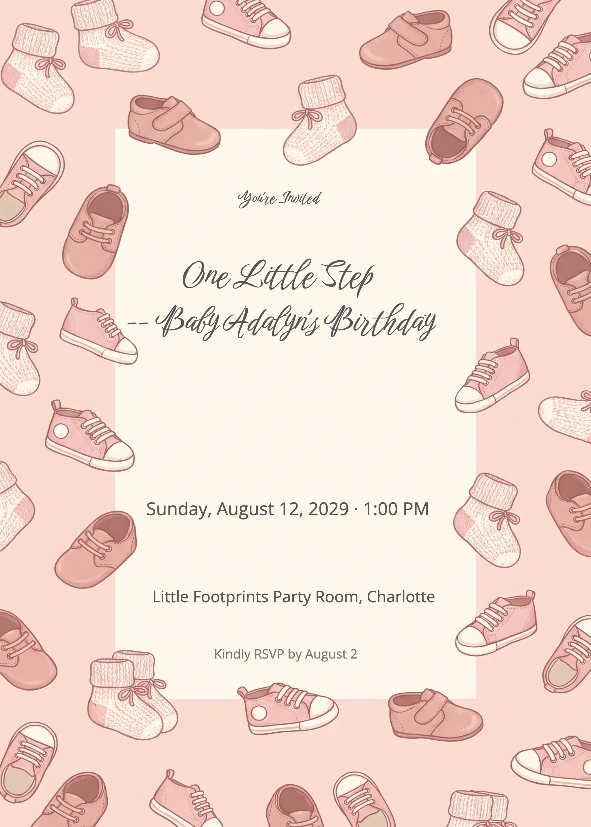 Baby Shoes 1st Birthday Invitation