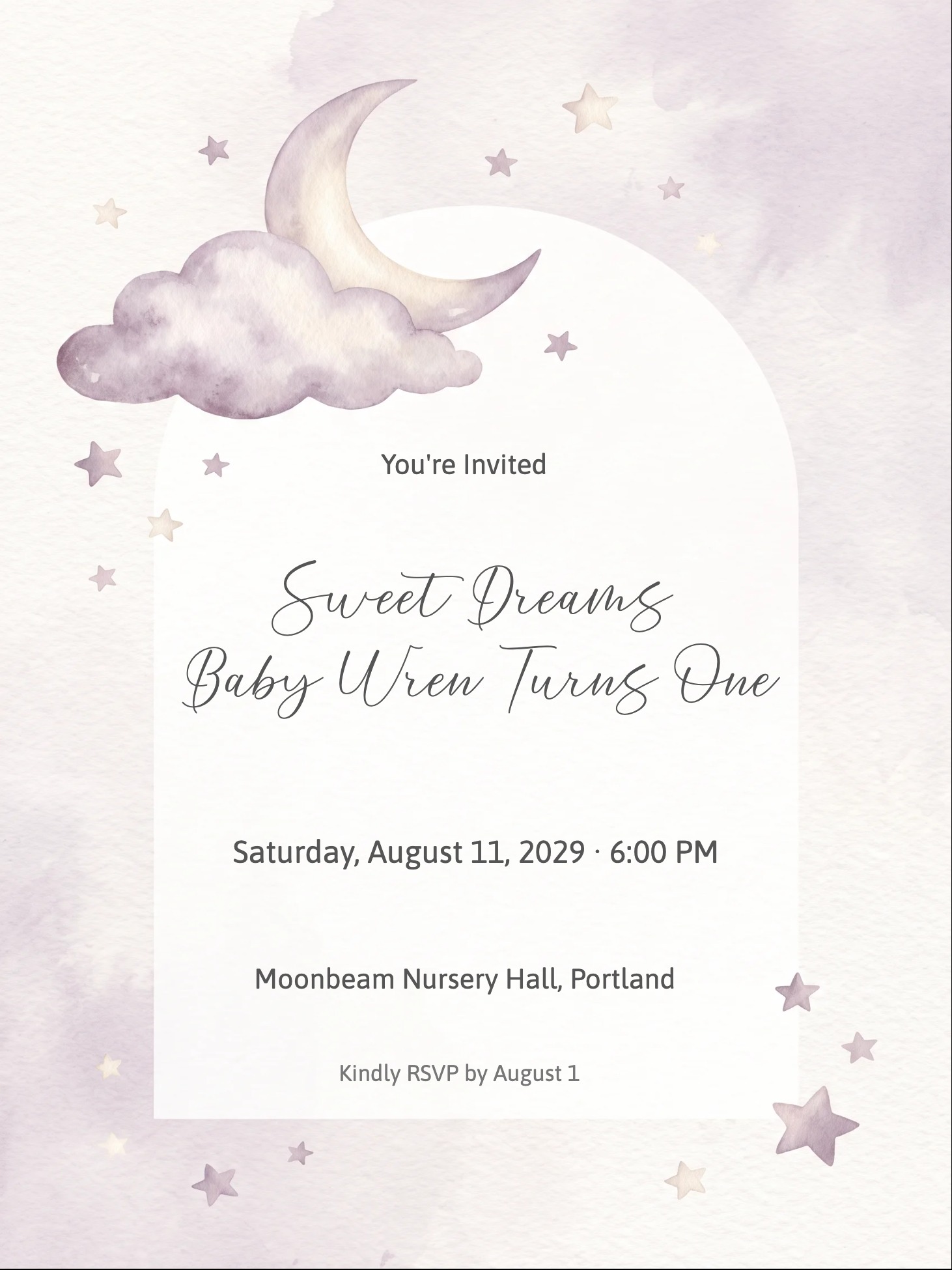 Cloud Moon 1st Birthday Invitation