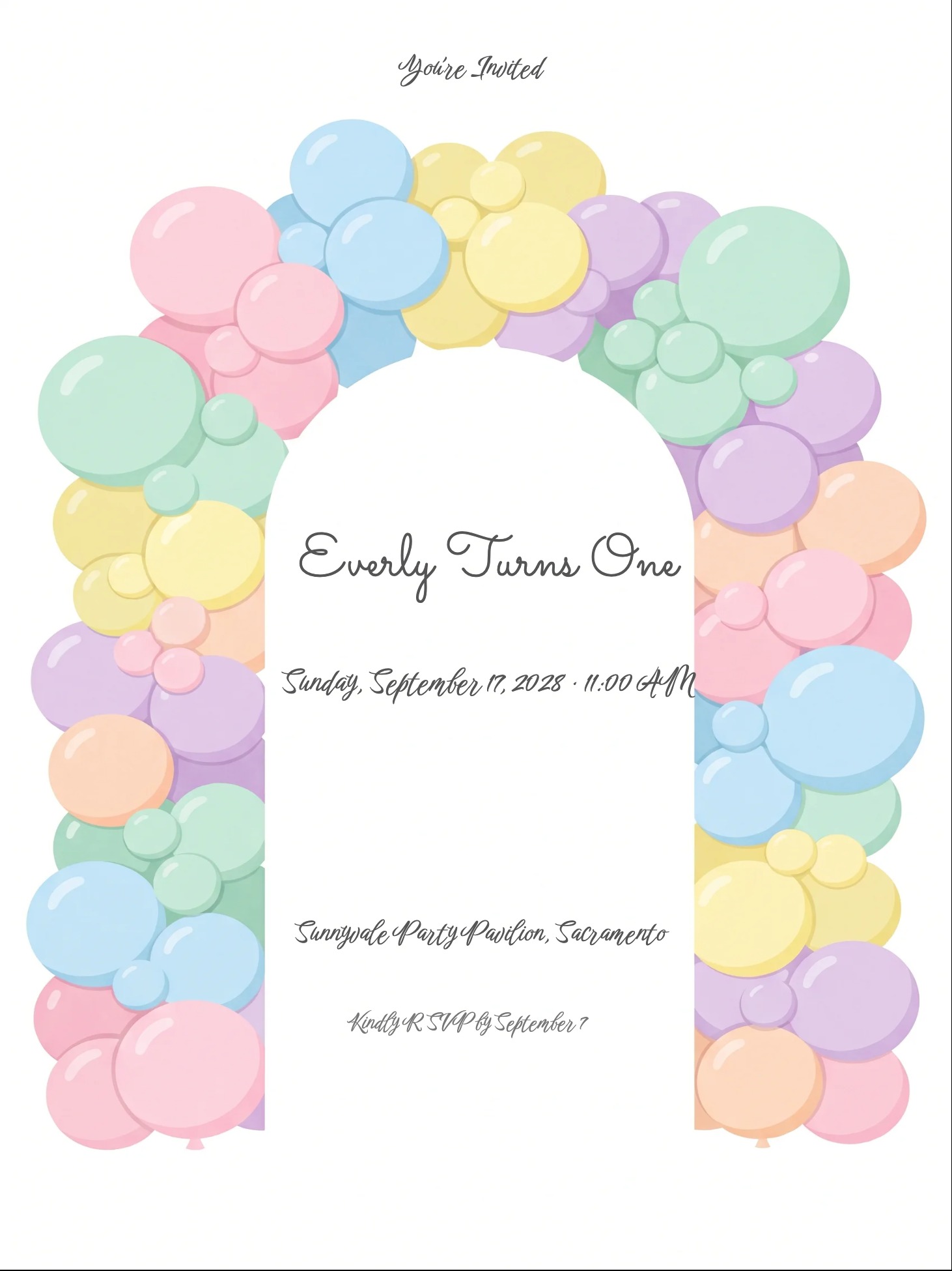 Balloon Arch 1st Birthday Invitation 