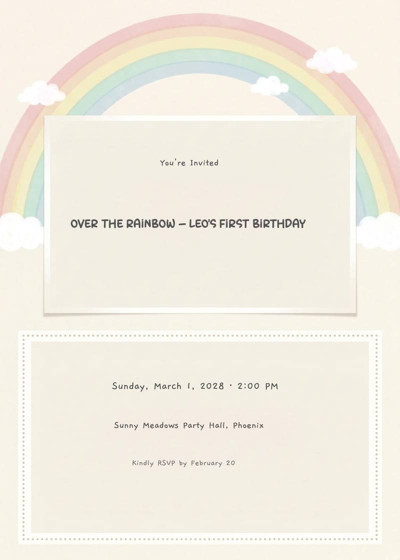 Rainbow Arch 1st Birthday Invitation invitation