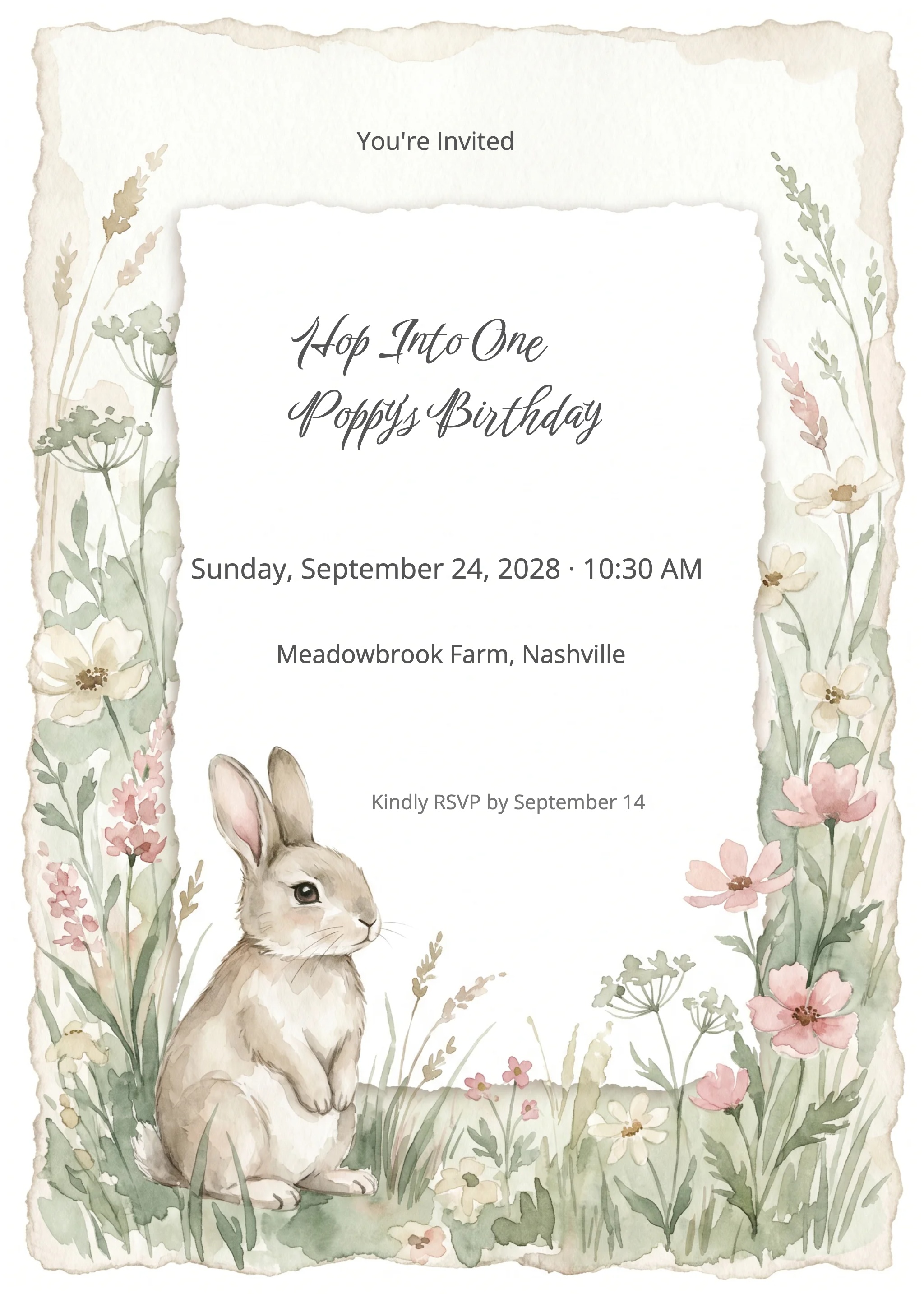 Bunny Meadow 1st Birthday Invitation