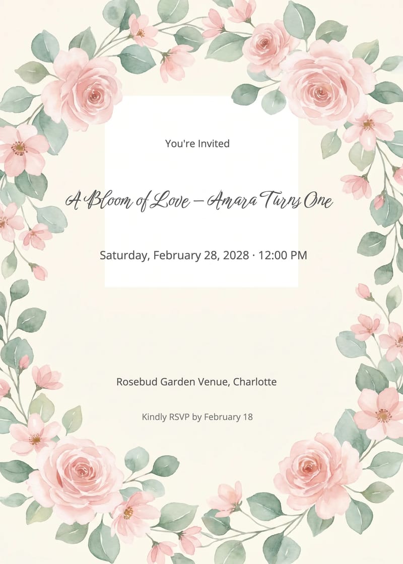Floral Garland 1st Birthday Invitation invitation