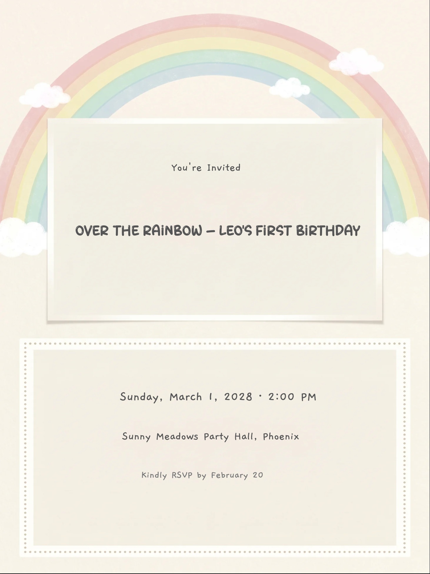 Rainbow Arch 1st Birthday Invitation