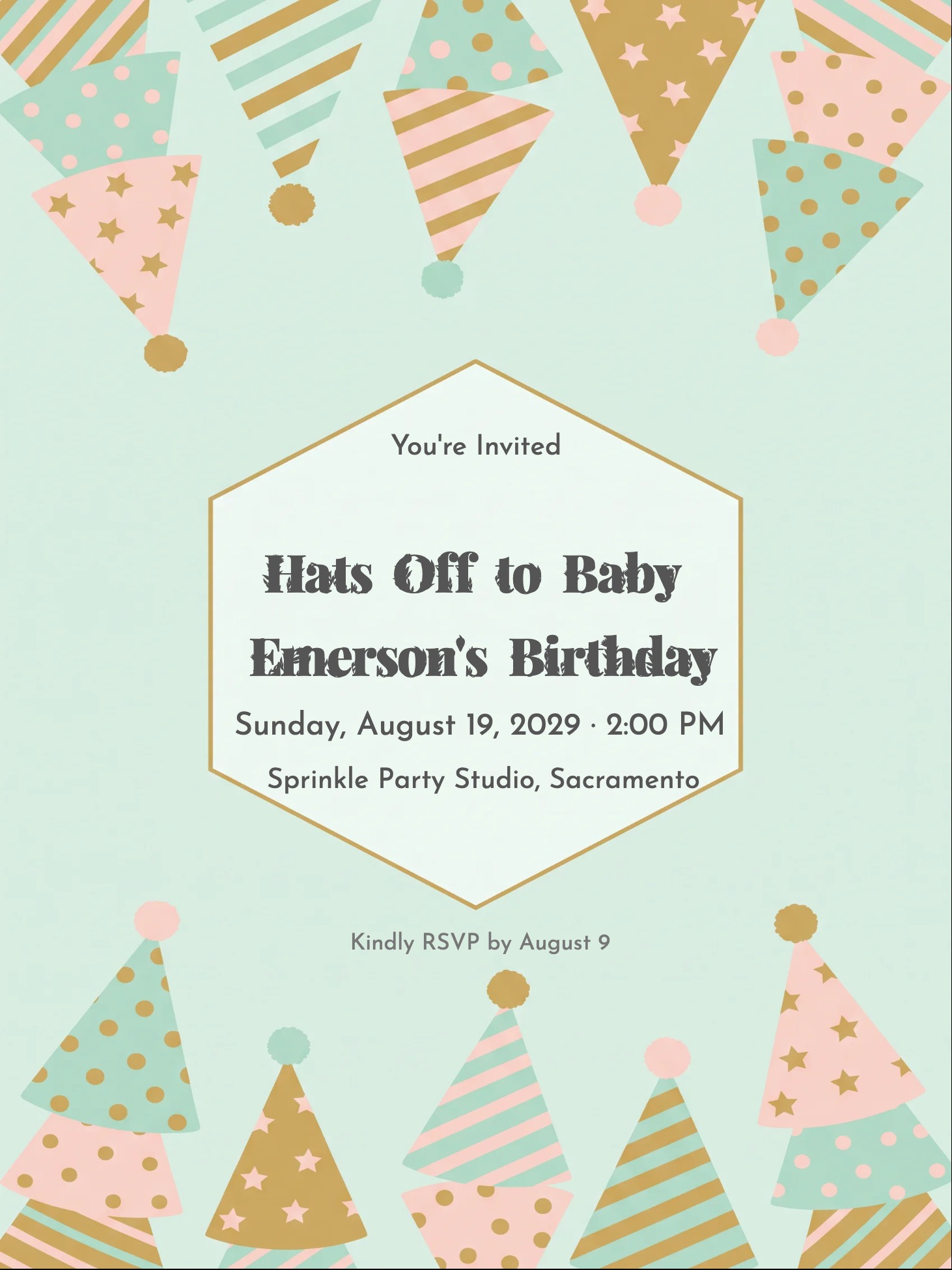 Party Hats 1st Birthday Invitation 