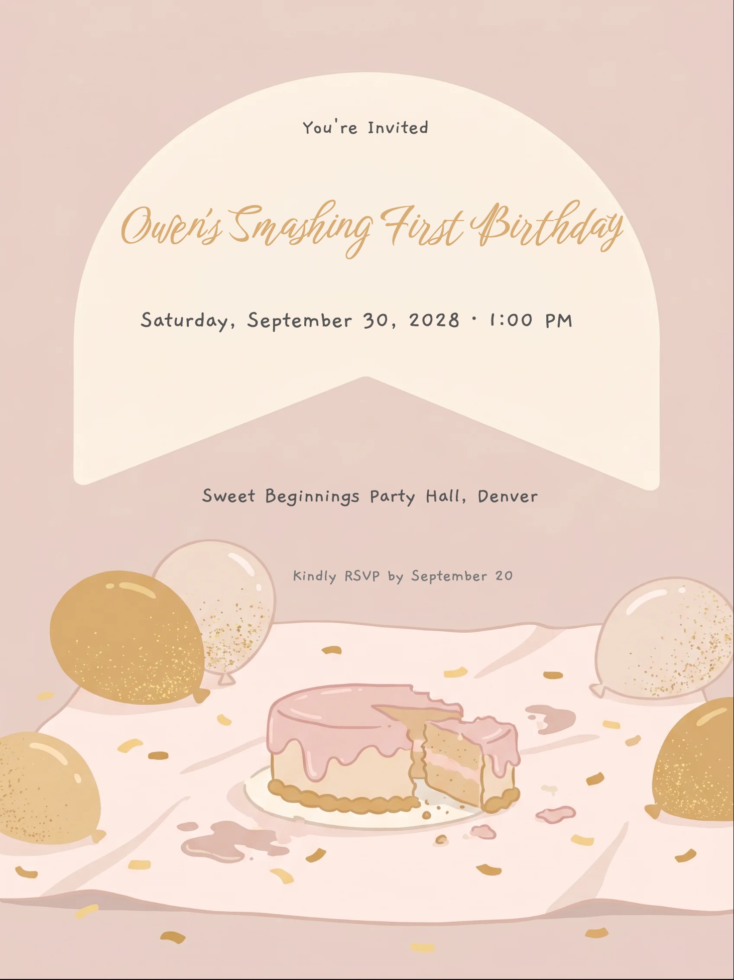 Cake Smash 1st Birthday Invitation 
