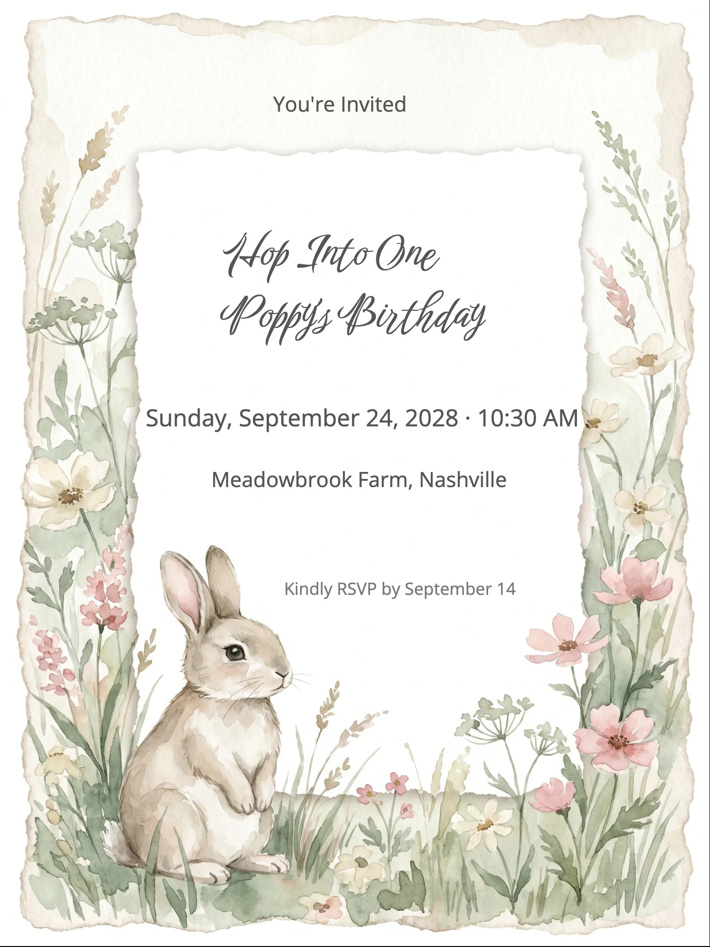 Bunny Meadow 1st Birthday Invitation invitation