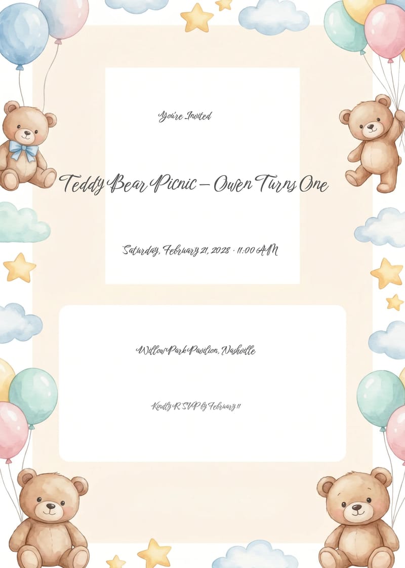 Teddy Bear Picnic 1st Birthday Invitation invitation