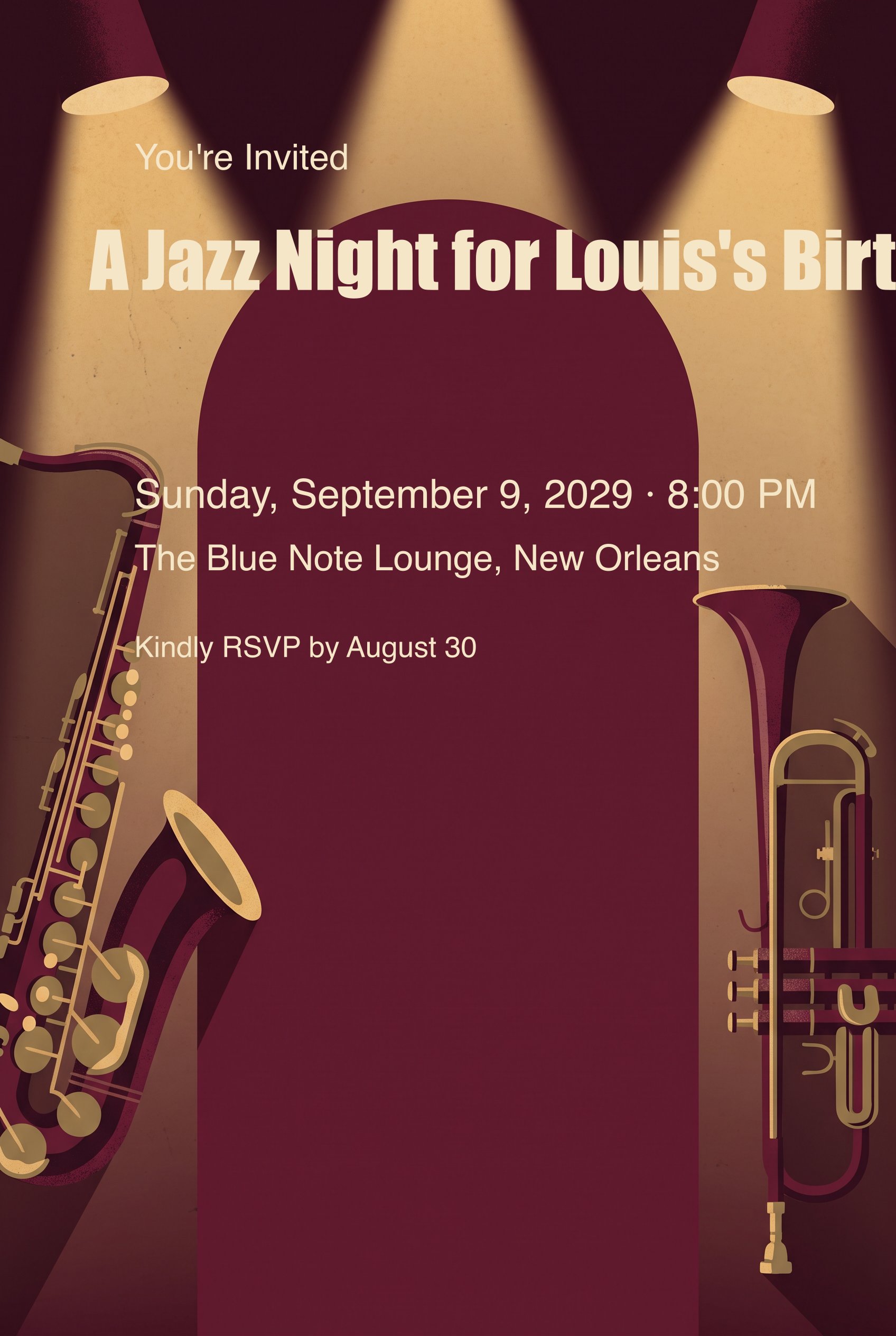 Jazz Club Adult Birthday Invitation