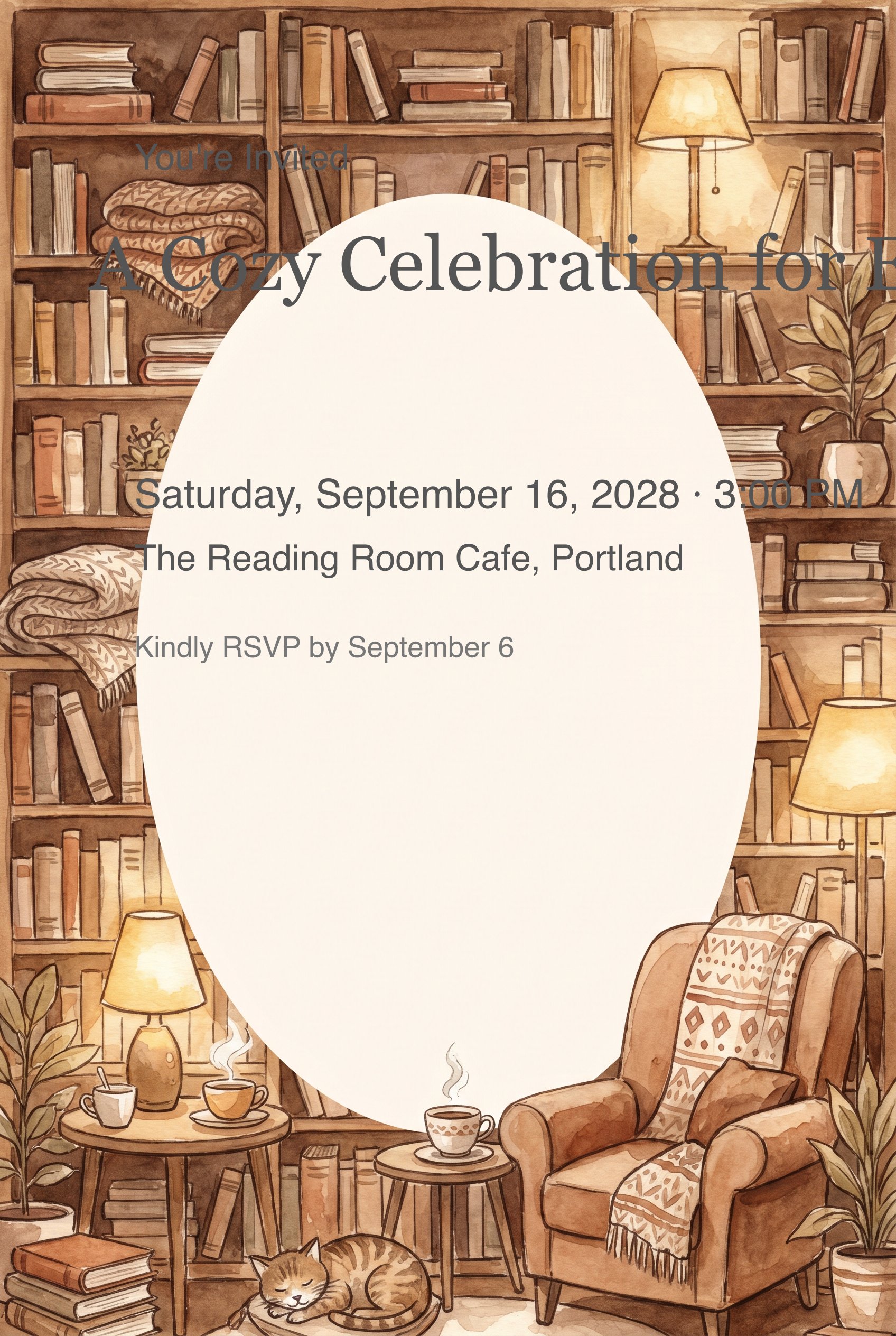 Cozy Bookshelf Adult Birthday Invitation