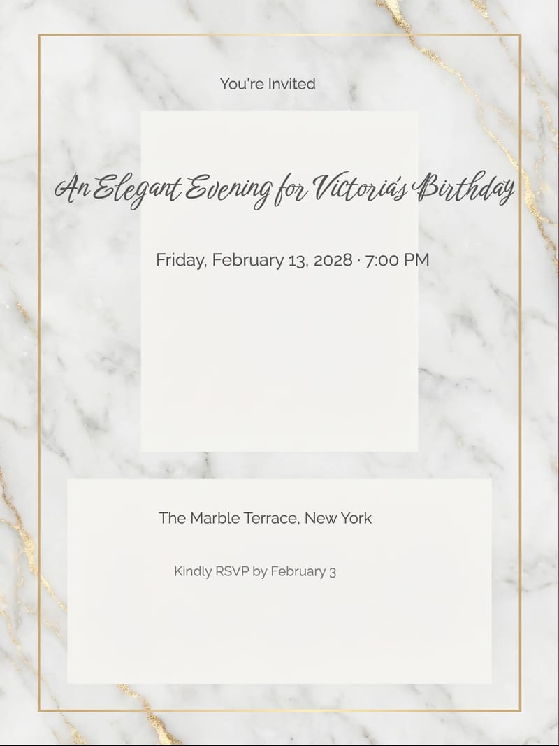 Marble Frame Adult Birthday Invitation invitation