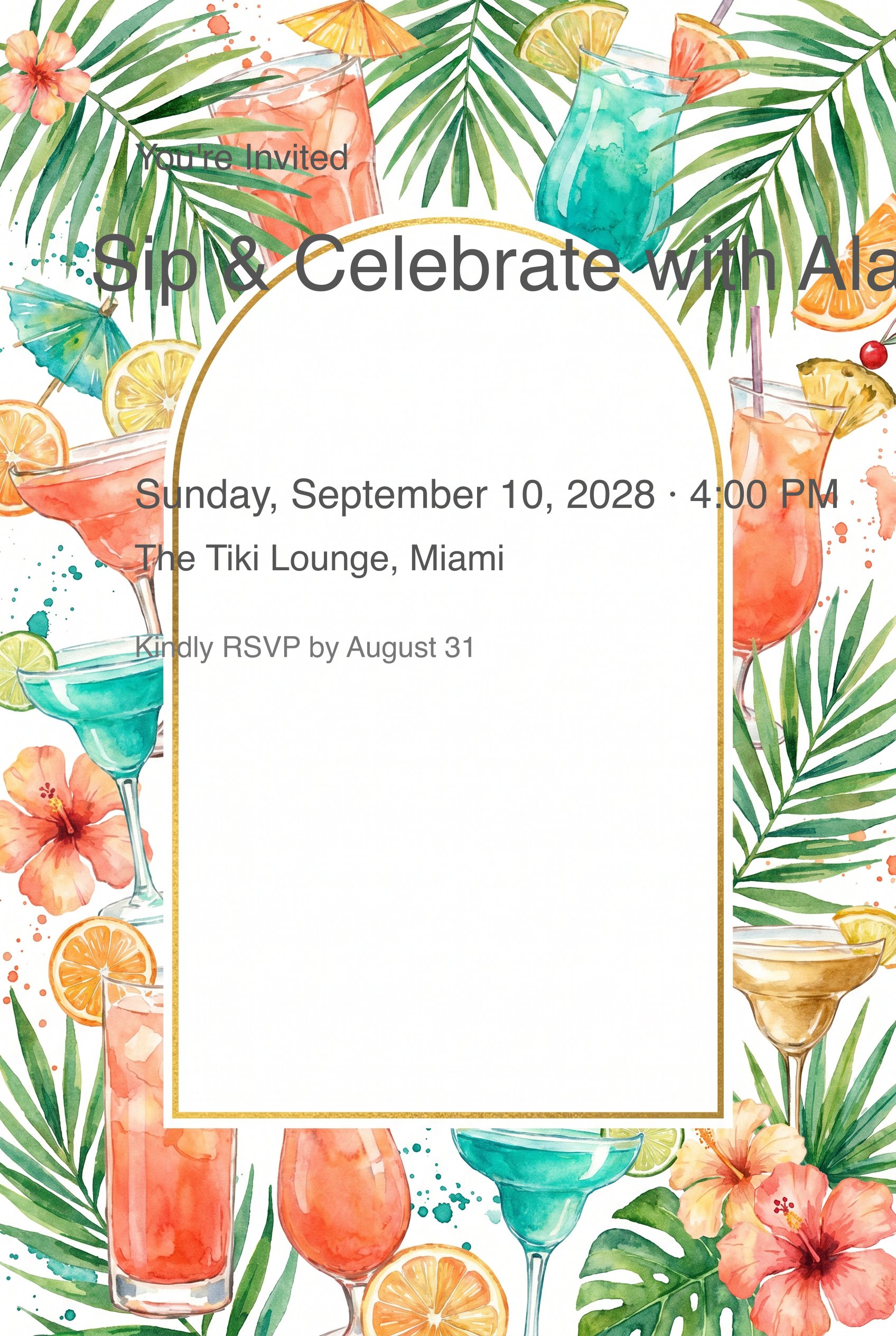 Tropical Cocktail Adult Birthday Invitation