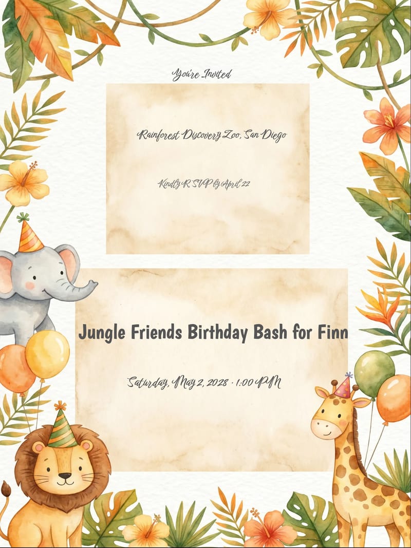 Jungle Friends Animal Birthday Invitation invitation