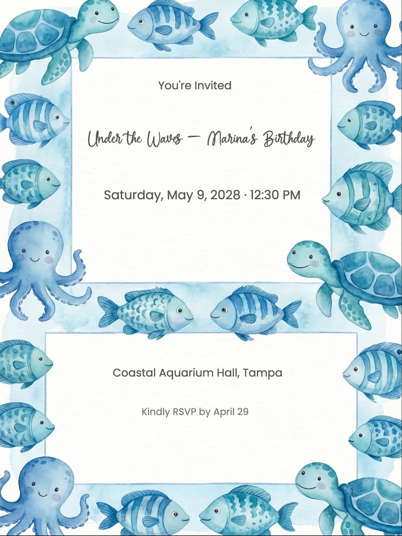 Ocean Creatures Animal Birthday Invitation invitation