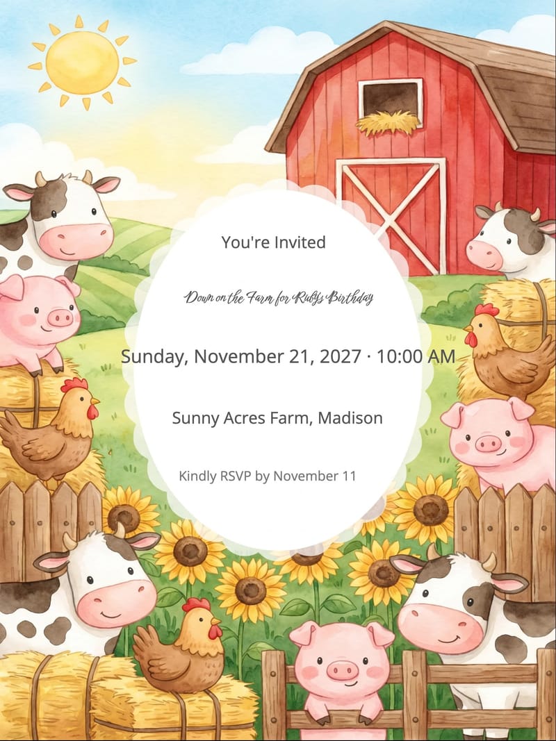 Farmyard Friends Birthday Invitation invitation