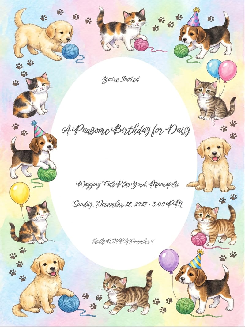 Puppy & Kitten Birthday Invitation invitation