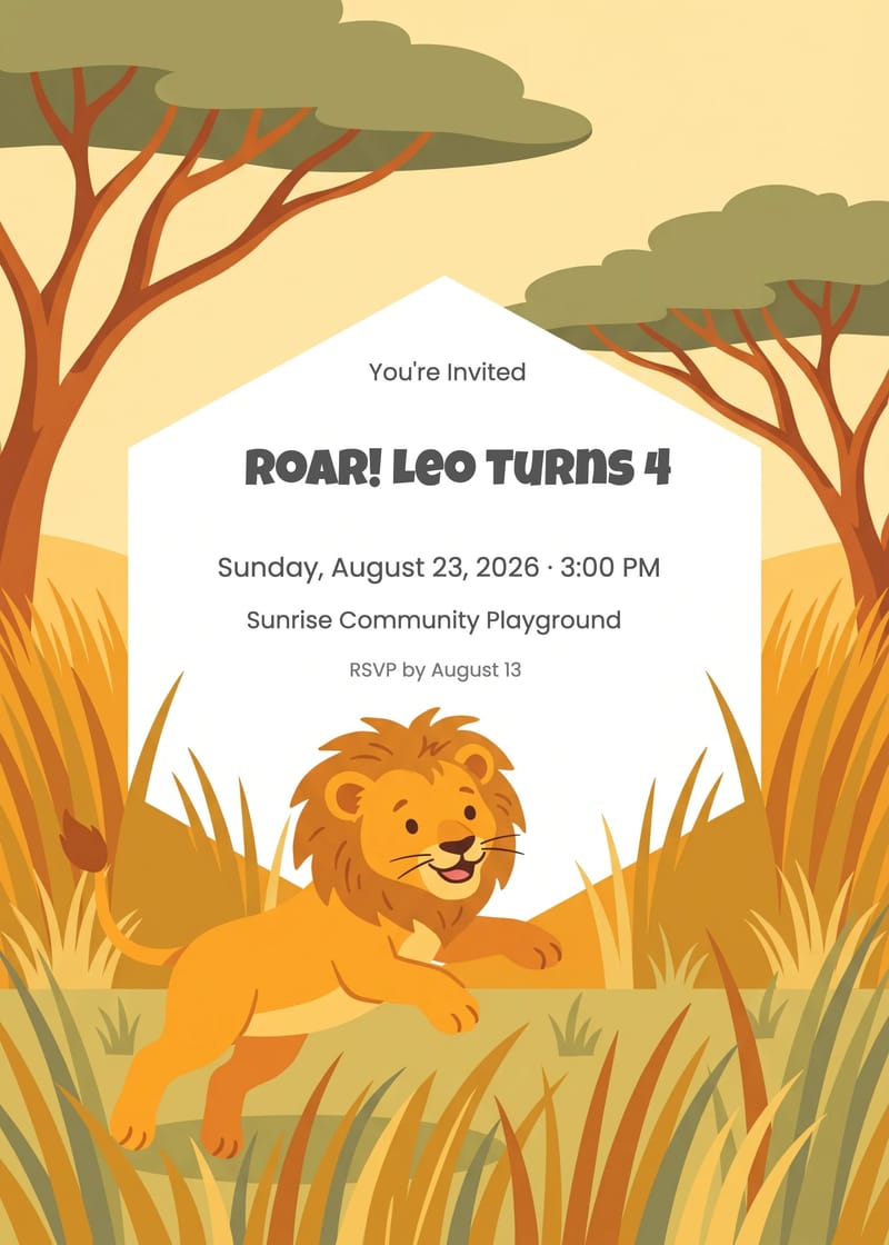 Savanna Lion Animal Birthday Invitation invitation