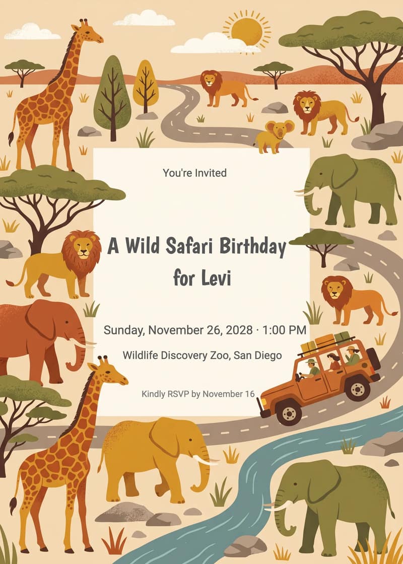 Zoo Safari Animal Birthday Invitation for Popular Invitation | InviteFlare