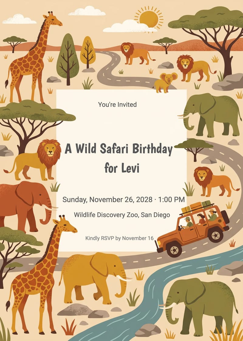 Zoo Safari Animal Birthday Invitation invitation