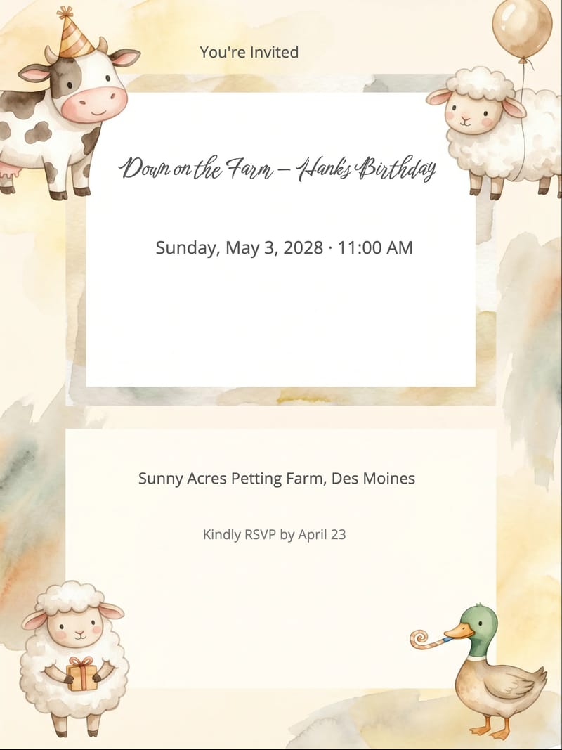 Farmyard Friends Animal Birthday Invitation invitation