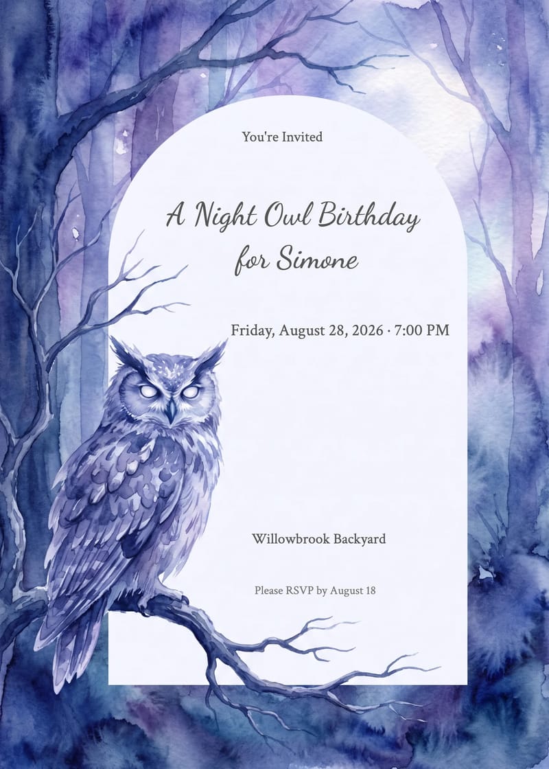 Moonlit Owl Animal Birthday Invitation invitation