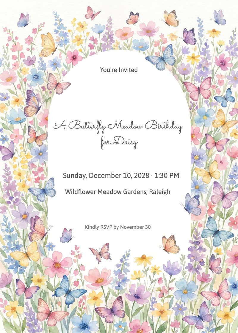 Butterfly Meadow Birthday Invitation for Popular Invitation | InviteFlare