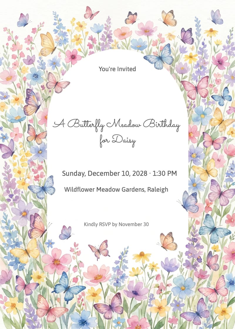 Butterfly Meadow Animal Birthday Invitation invitation