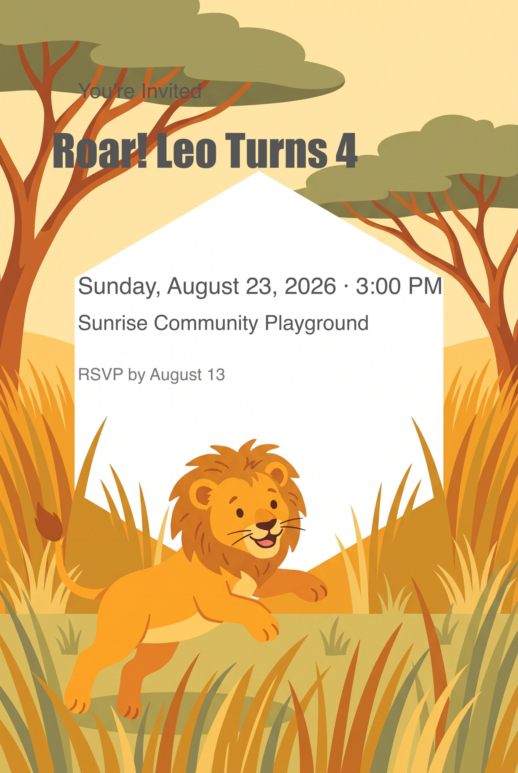 Savanna Lion Animal Birthday Invitation invitation