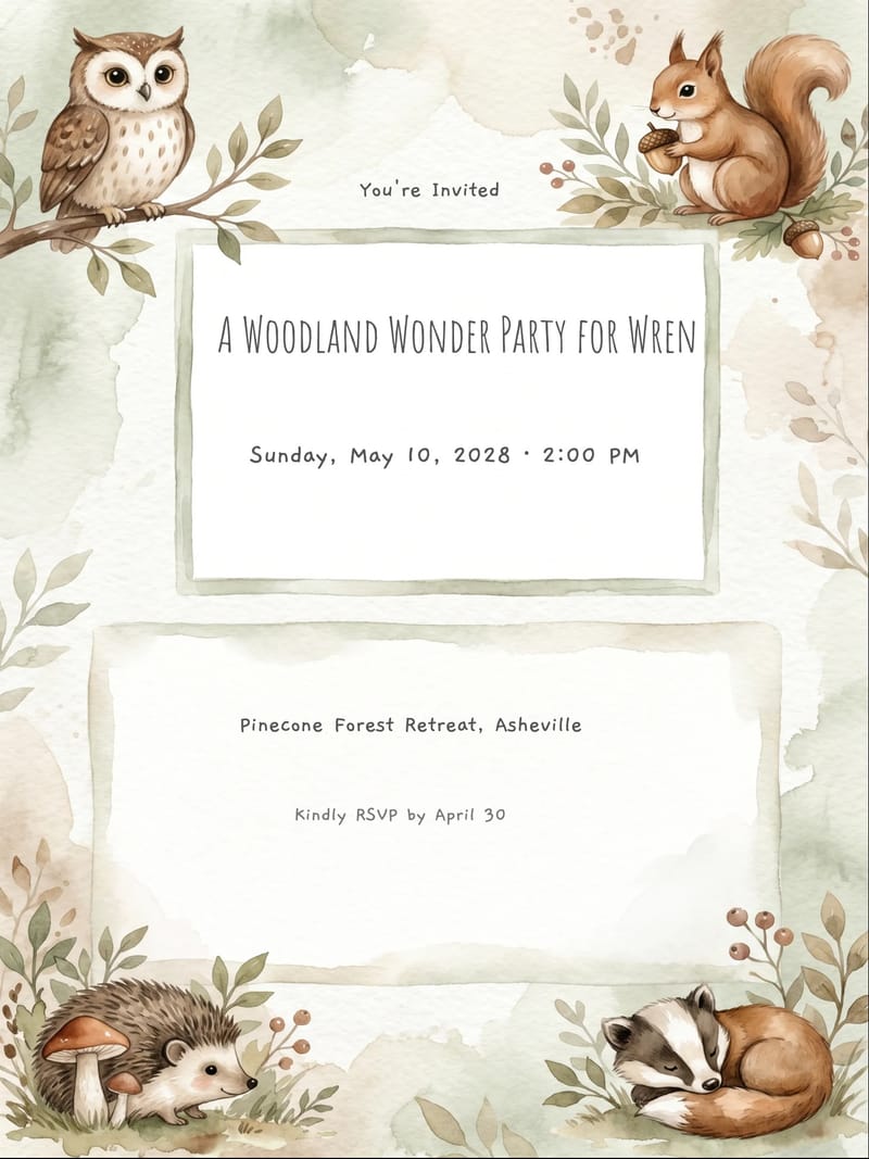 Woodland Forest Animal Birthday Invitation invitation