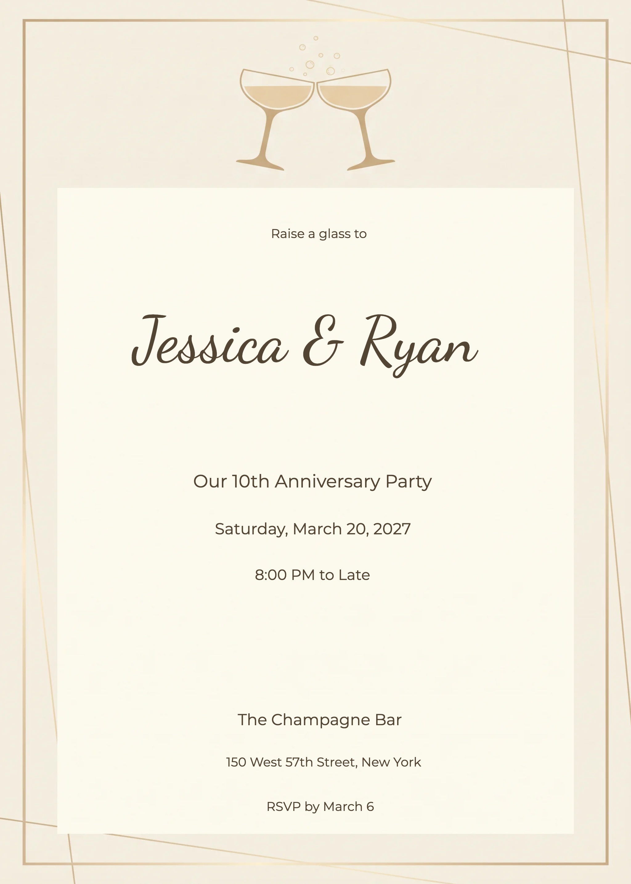 Champagne Toast Anniversary Night Invitation