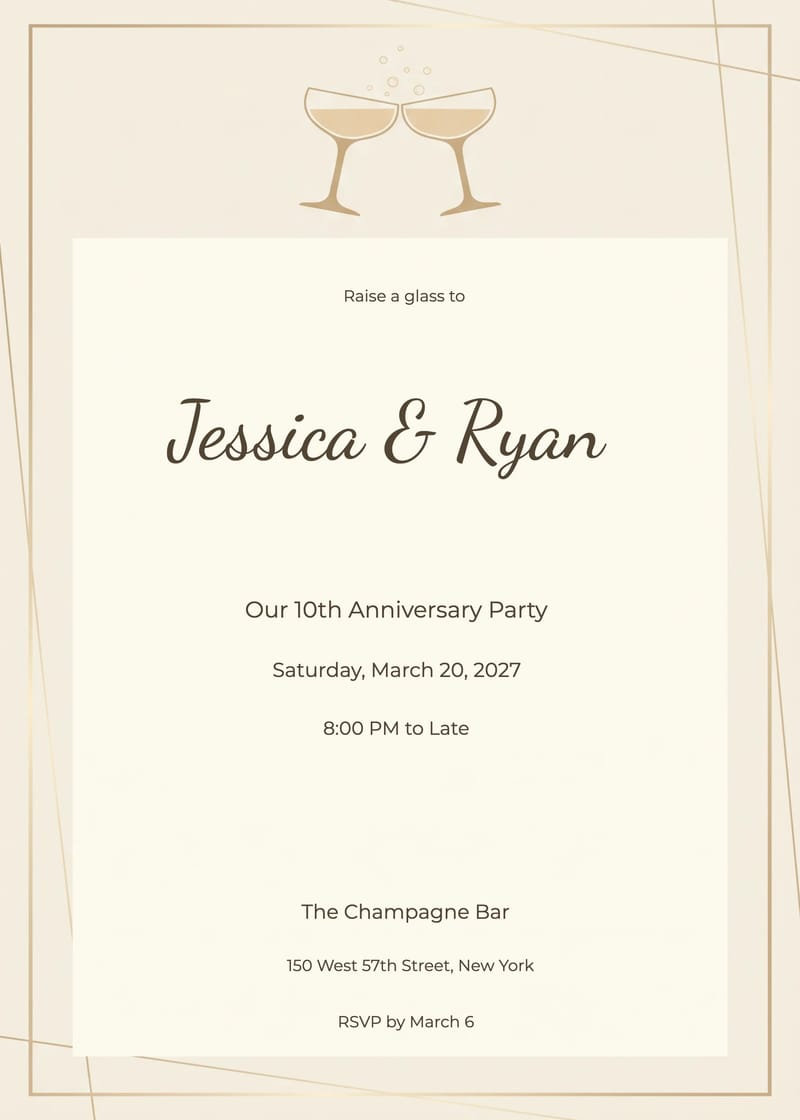 Champagne Toast Anniversary Night Invitation invitation