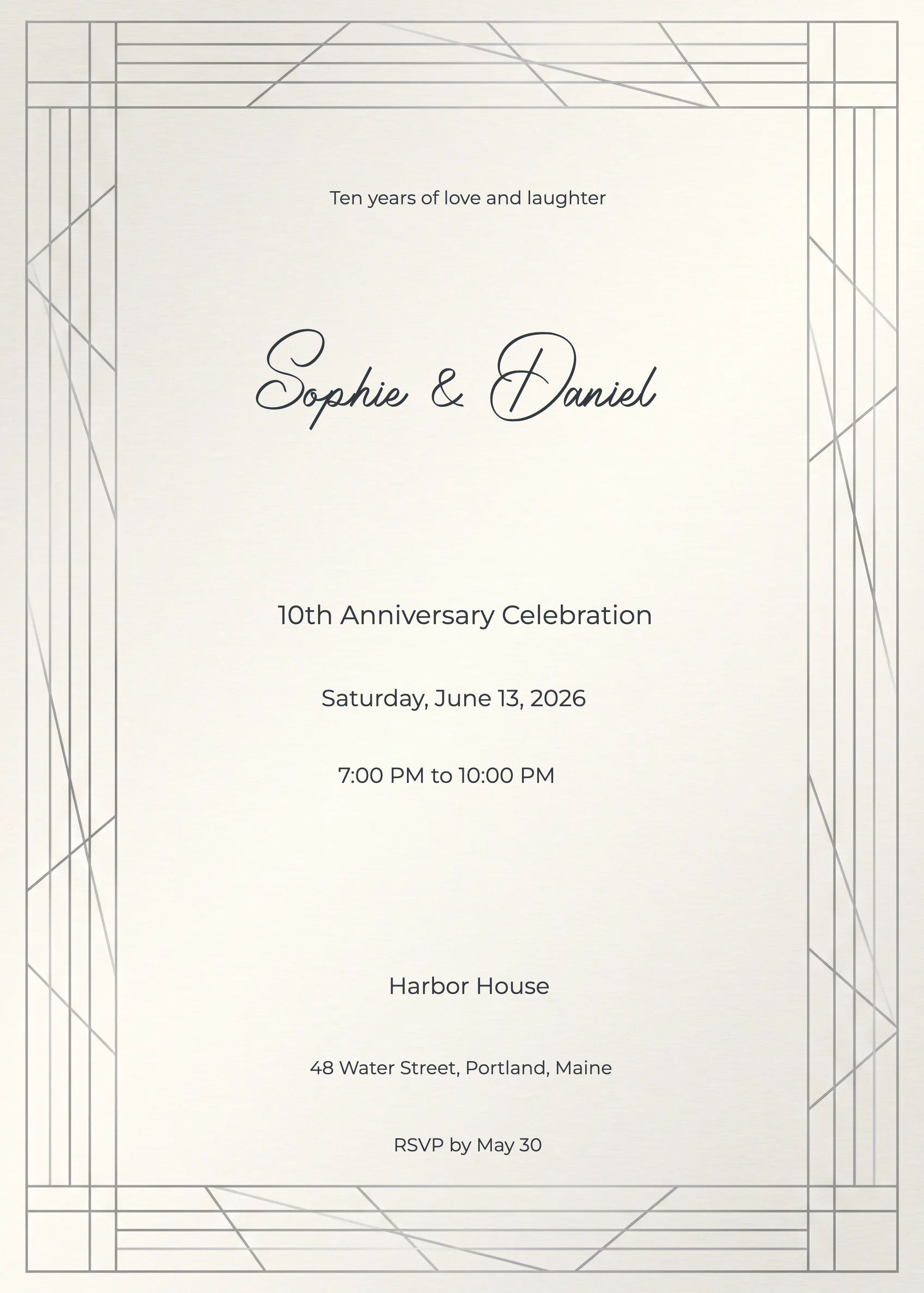 Pewter Lines Anniversary Invitation