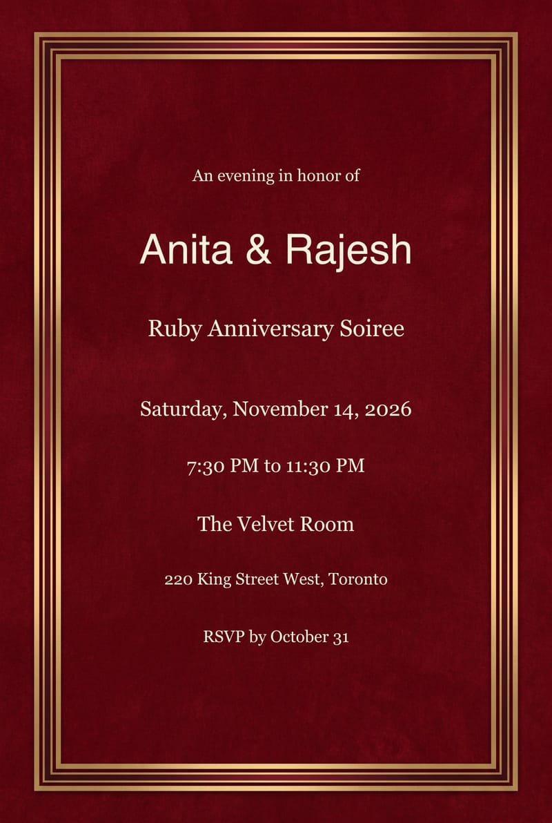 Ruby Velvet Anniversary Soirée Invitation invitation