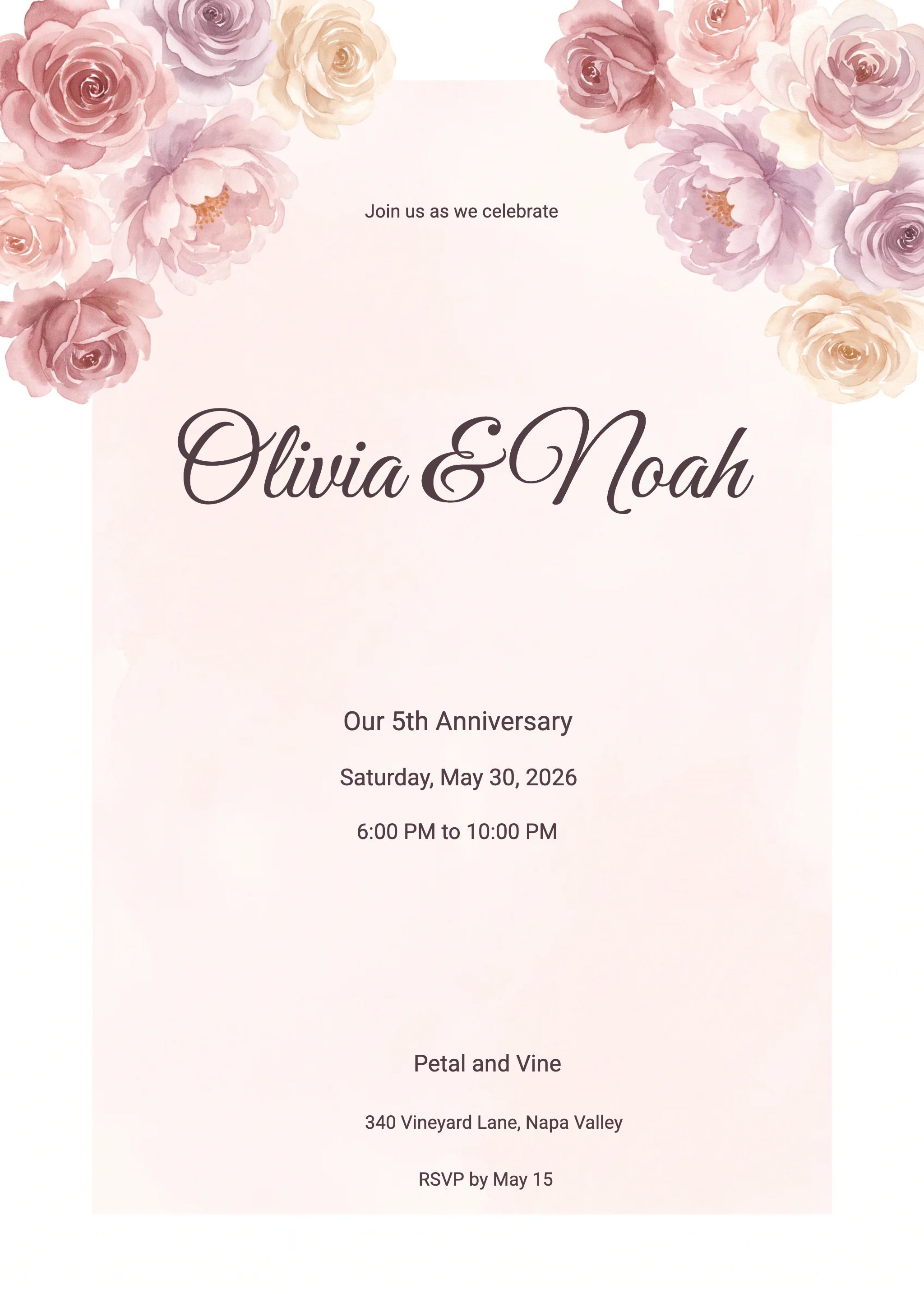 Dusty Rose Garden Anniversary Invitation
