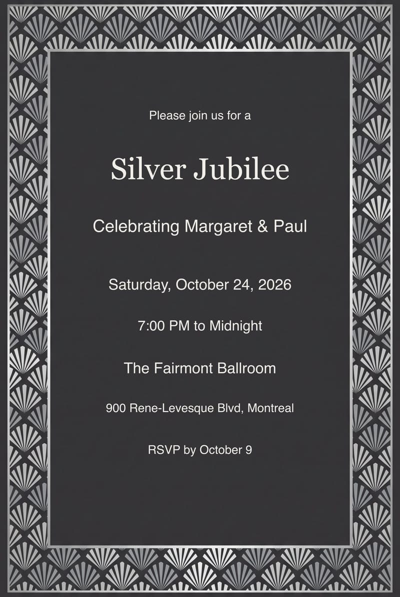 Charcoal Silver Deco Fans Invitation invitation