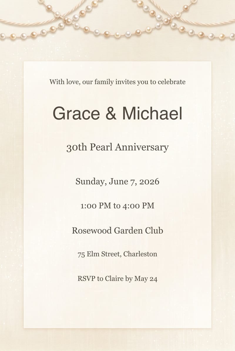 Champagne Pearl Anniversary Strands Invitation invitation