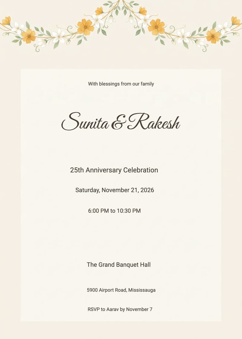 Marigold Jasmine Anniversary Gathering Invitation invitation