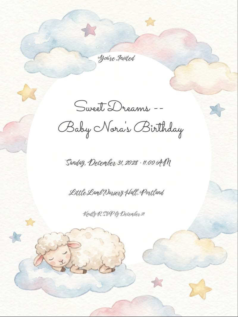 Cloud Sheep Baby Birthday Invitation invitation