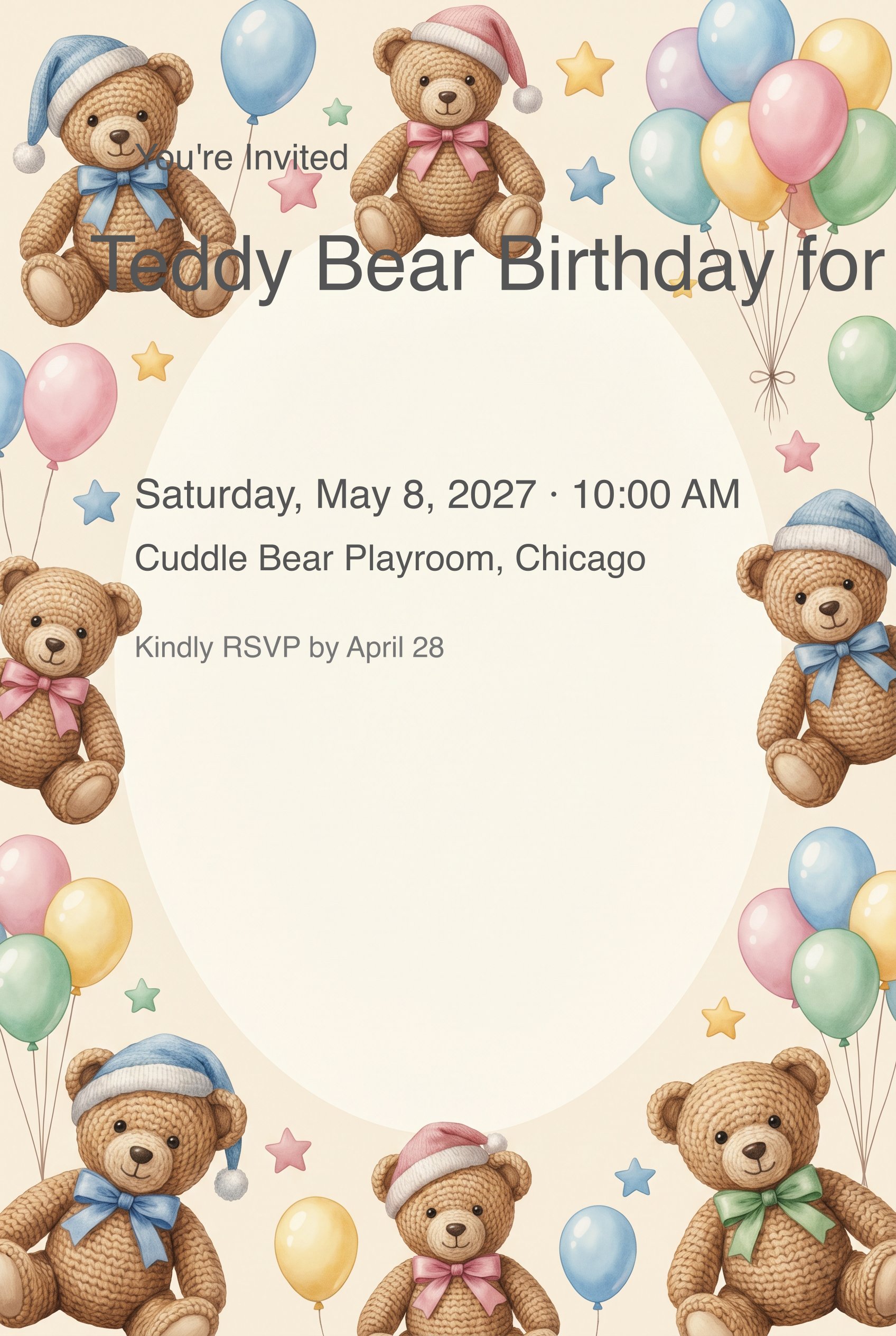 Teddy Bear Baby Birthday Invitation 