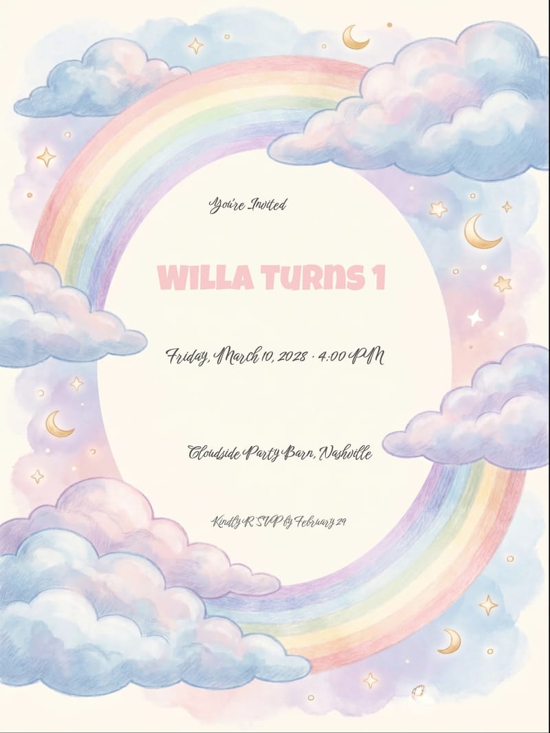 Clouds & Rainbow First Birthday Invitation invitation