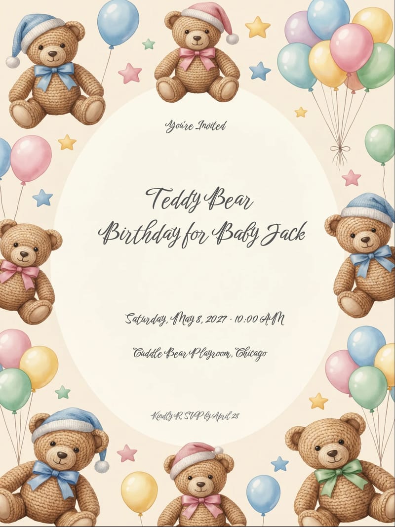 Teddy Bear Baby Birthday Invitation invitation