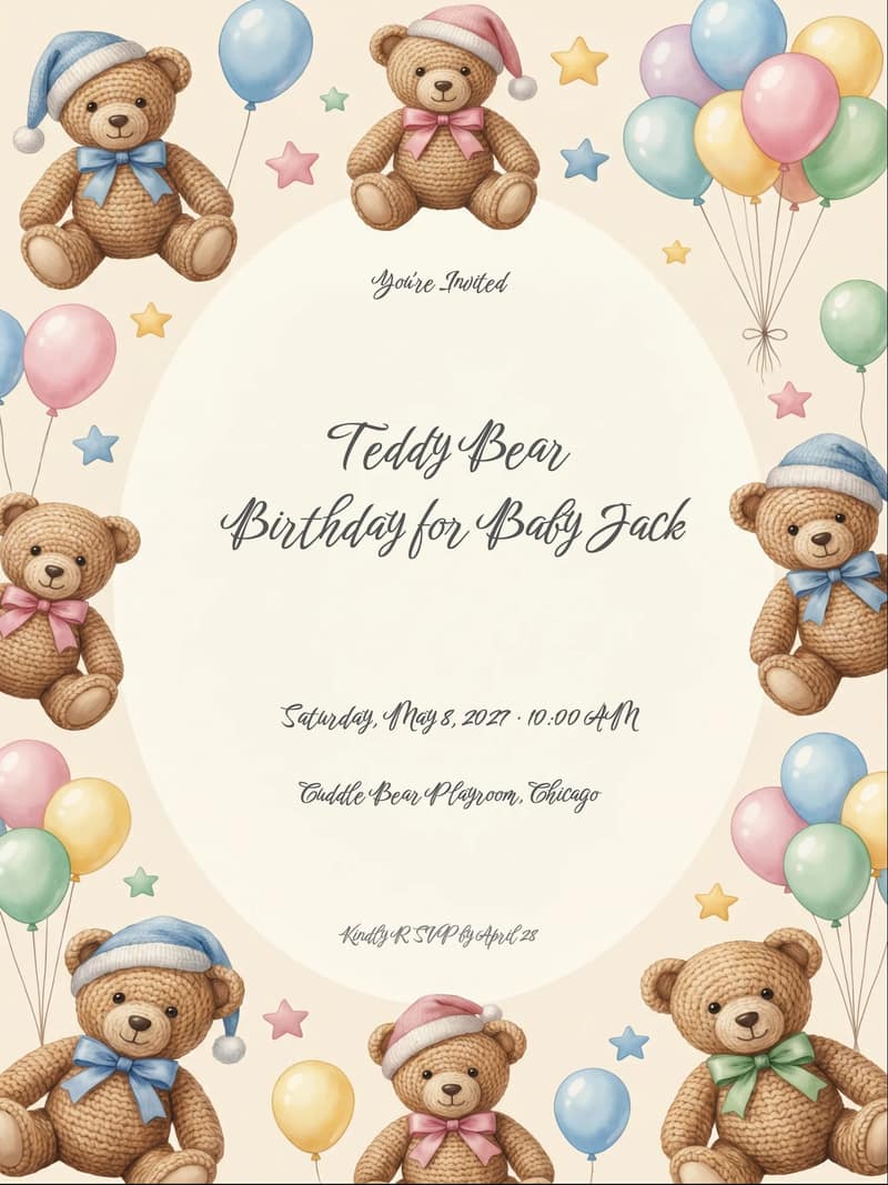 Graduation Party Invation Card Format Teddy Bear Baby Birthday Invitation for Kids Birthday Invitation ...