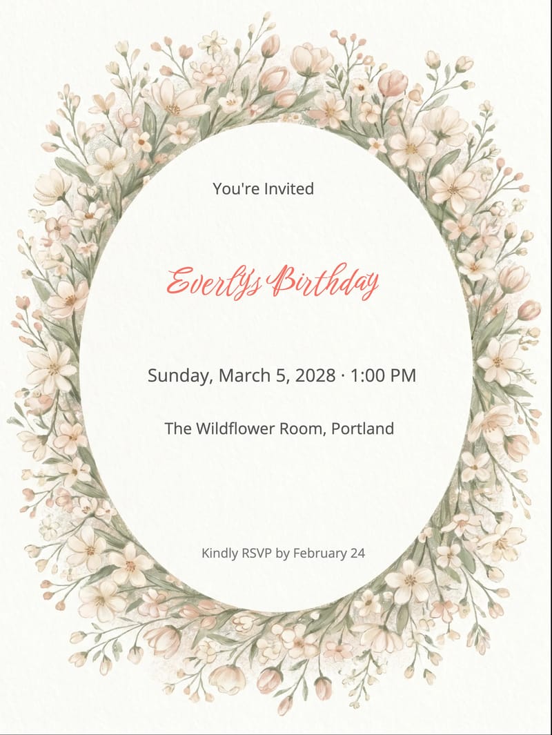 Floral Crown First Birthday Invitation invitation